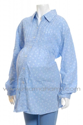 Baju Hamil Jumbo Panjang Kerja Sakura Biru Muda